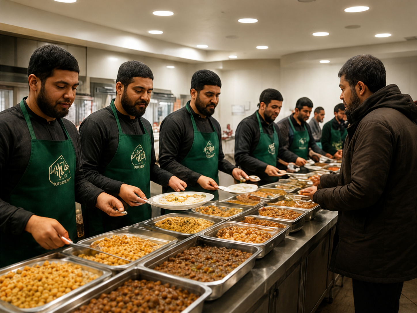 Volunteers serving food